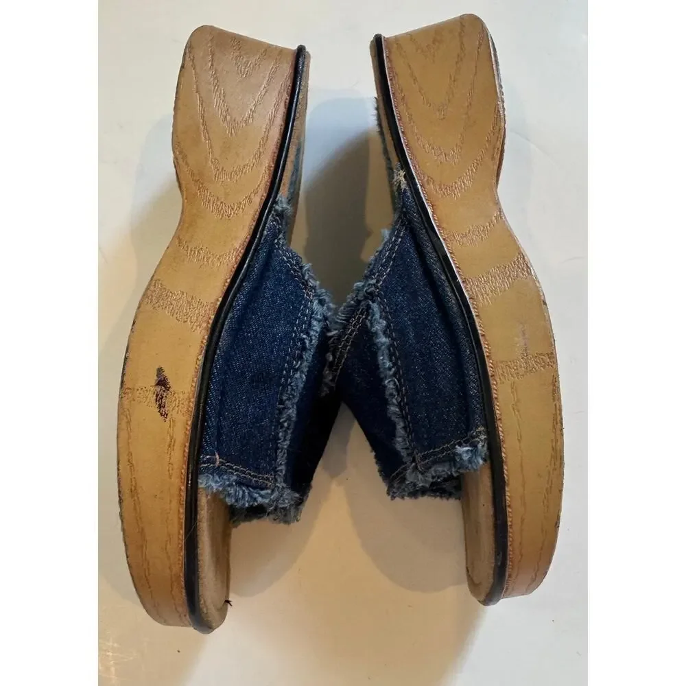 Vtg Expressions Slide On Sandals Denim Upper Sz 6 Women's